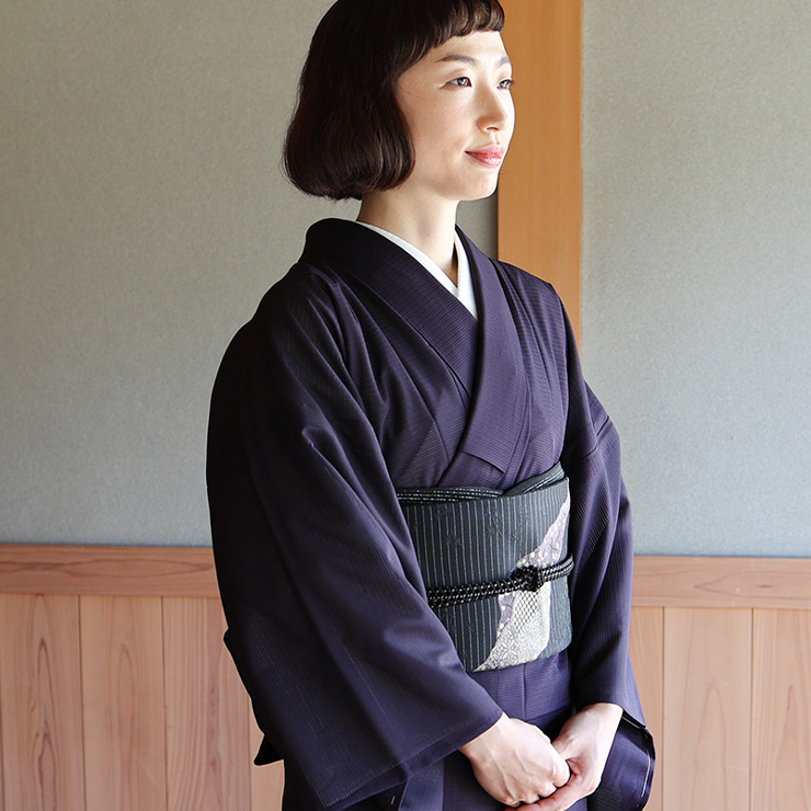 夏きもの] 洗える 絽 着物 色無地 濃紫 紫 パープル M L 日本製 涼しい