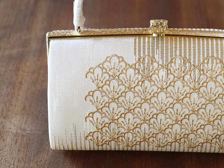 草履バッグセット 梅扇刺繍 フリーサイズ 礼装用 太鼻緒 金 ゴールド