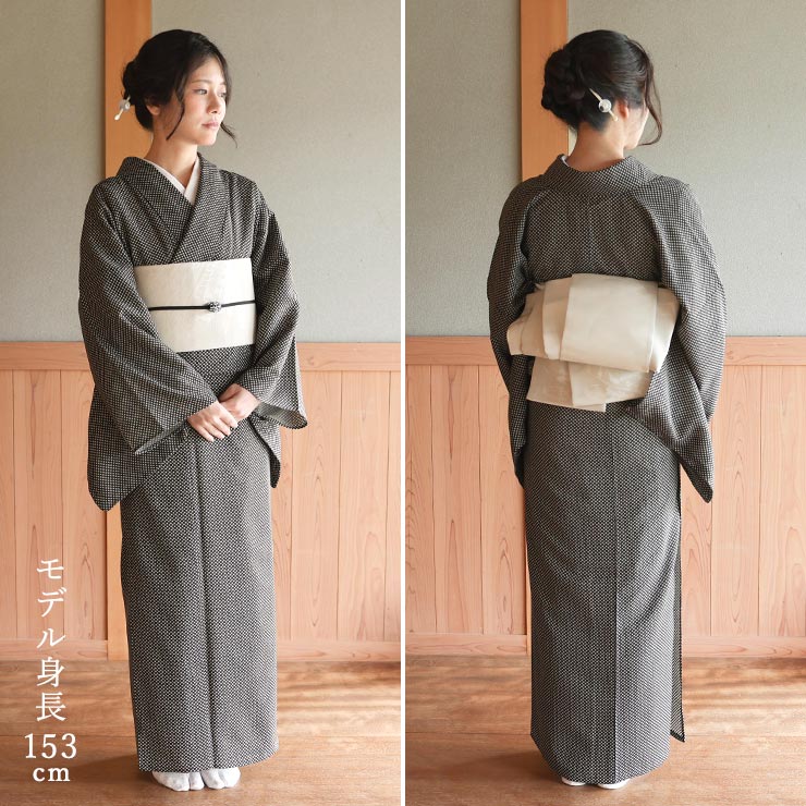 洗える着物 セオα] 着物 単衣 水玉 (黒×薄茶) 東レ プレタ 浴衣 夏