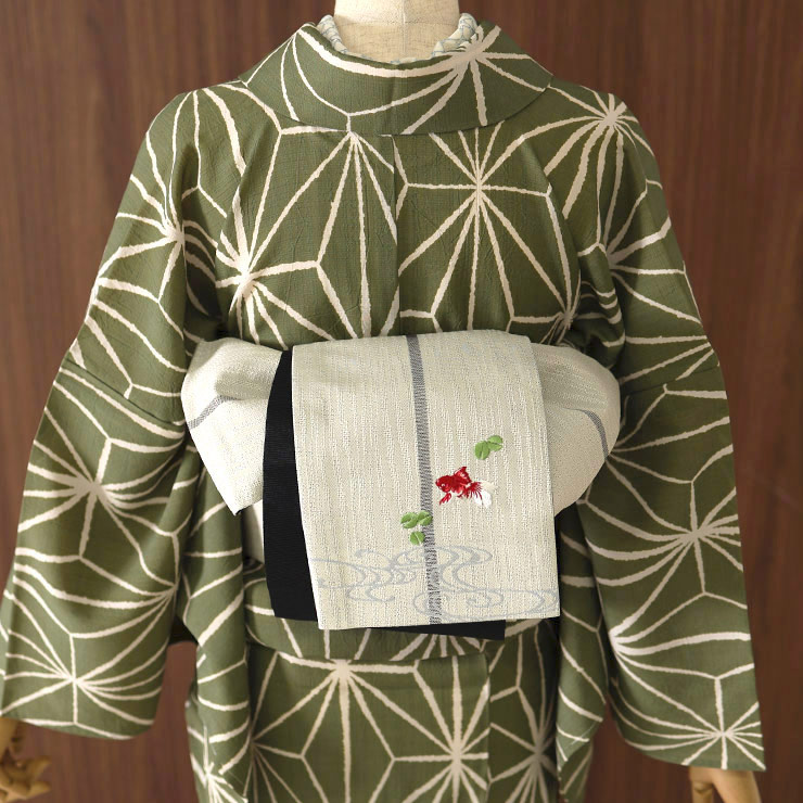 【逸品】 セオα] 浴衣 にじみ麻の葉(カーキ） ゆかた セオアルファ CEOα 着物・浴衣