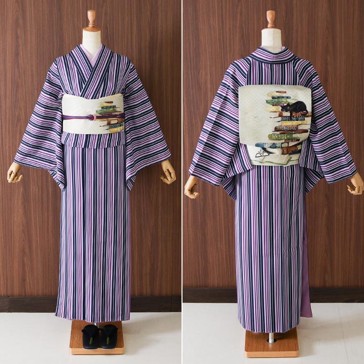洗える小紋] マルチストライプ パープル ブルーグレー フルオーダー