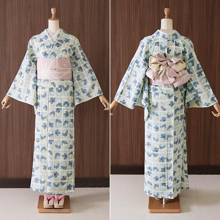 セオα] 浴衣 反物 ちょうちょう (薄水色) 洗える ゆかた 夏きもの お