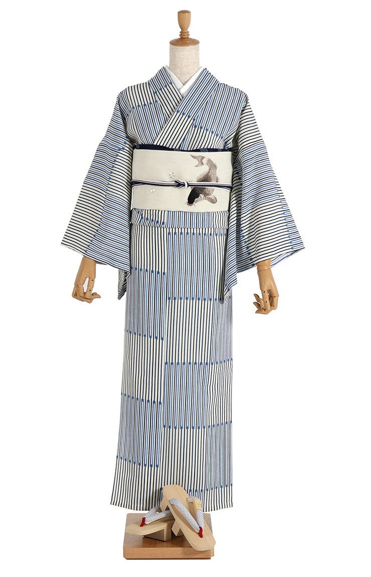 夏着物　浴衣　広襟仕立て　七宝柄 夏着物 浴衣 広襟仕立て 七宝柄