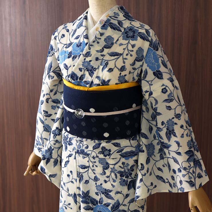 [セオα] 浴衣 更紗糸目友禅 (オフシロ 245A) ゆかた セオアルファ CEOα 仕立て上がり プレタ浴衣 プレタ 洗える 夏着物 夏きもの 広衿 東レ 月華美人 (ma505s)の画像
