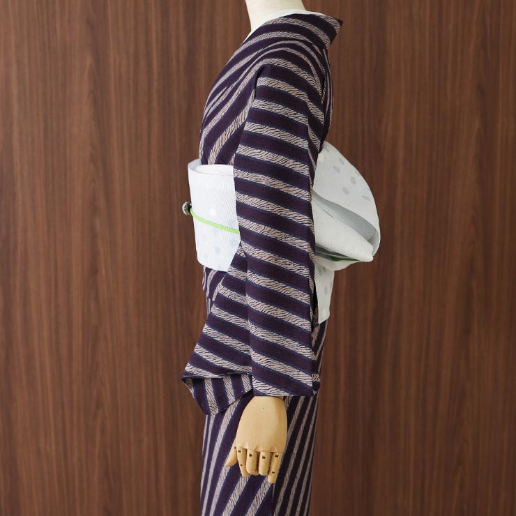 セオα] 浴衣 アンティーク斜縞(紫紺×灰桜 705B) ゆかた セオアルファ