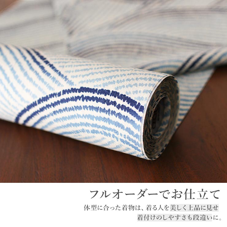 セオα] 浴衣 反物 点描波 (水色) 洗える ゆかた 夏きもの 月華