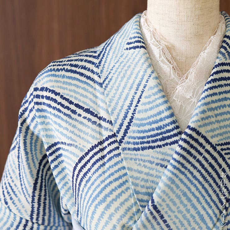 浴衣 3点セット（浴衣/半幅帯/下駄） 白 ホワイト 青 ブルー