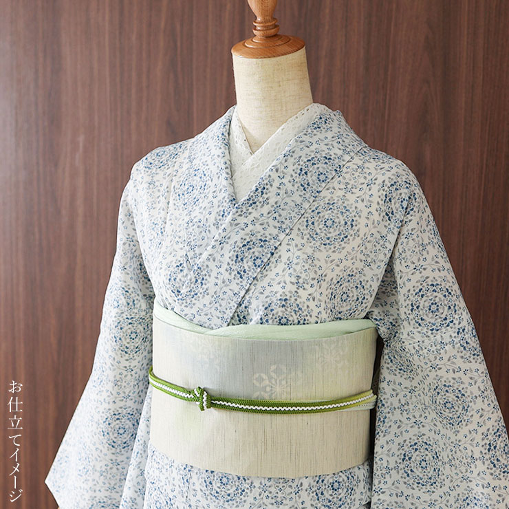 セオα 浴衣 反物 花万華鏡 (白地×ネイビー) 洗える ゆかた 夏