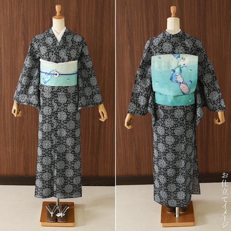 MK-1563 浴衣 美しい花模様 黒色