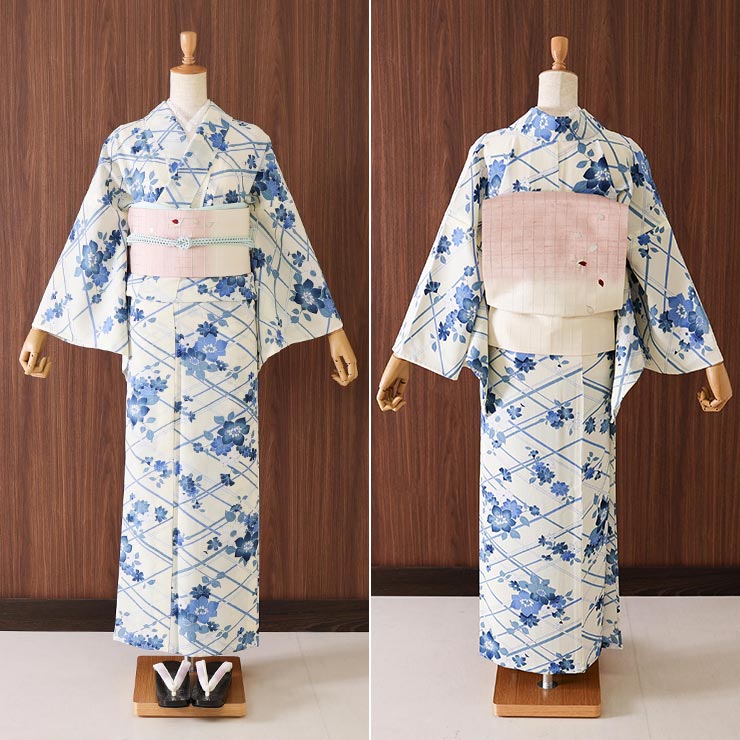 セオα] 浴衣 反物 花竹垣 (生成り) 洗える ゆかた 夏きもの お誂え