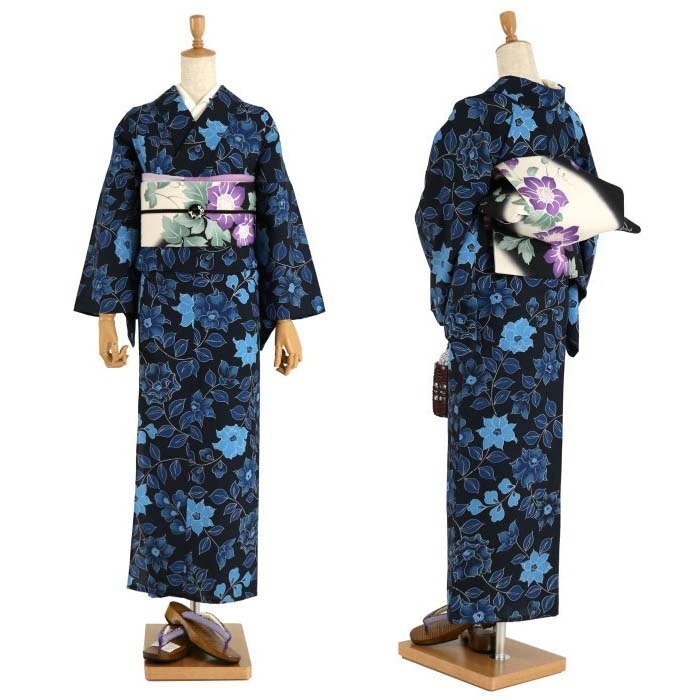 セオα] 浴衣 反物 花繋ぎ（濃紺/570-1005-1482) 洗える ゆかた