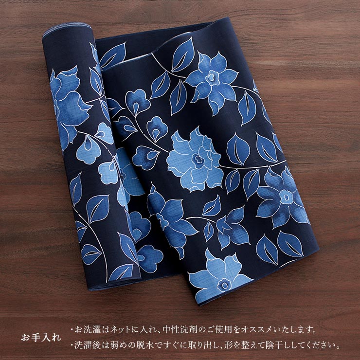 セオα] 浴衣 反物 花繋ぎ（濃紺 ) 洗える ゆかた 夏きもの お誂え 花柄