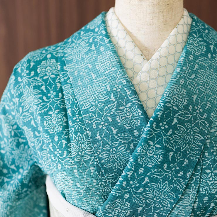 セオα] 浴衣 華幾何ぼかし ターコイズ ゆかた 仕立て上がり プレタ浴衣