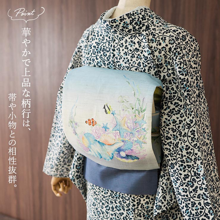 セオα] 浴衣 紺白小花 生成り ゆかた 仕立て上がり プレタ 洗える 夏