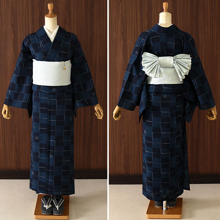 セオα] 浴衣 市松に結晶 (濃紺) ゆかた セオアルファ CEOα 仕立て
