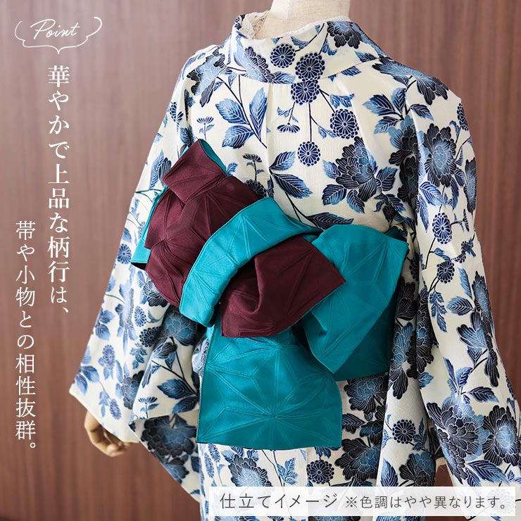 セオα] 浴衣 反物 牡丹 (生成り) 洗える ゆかた 夏きもの お誂え