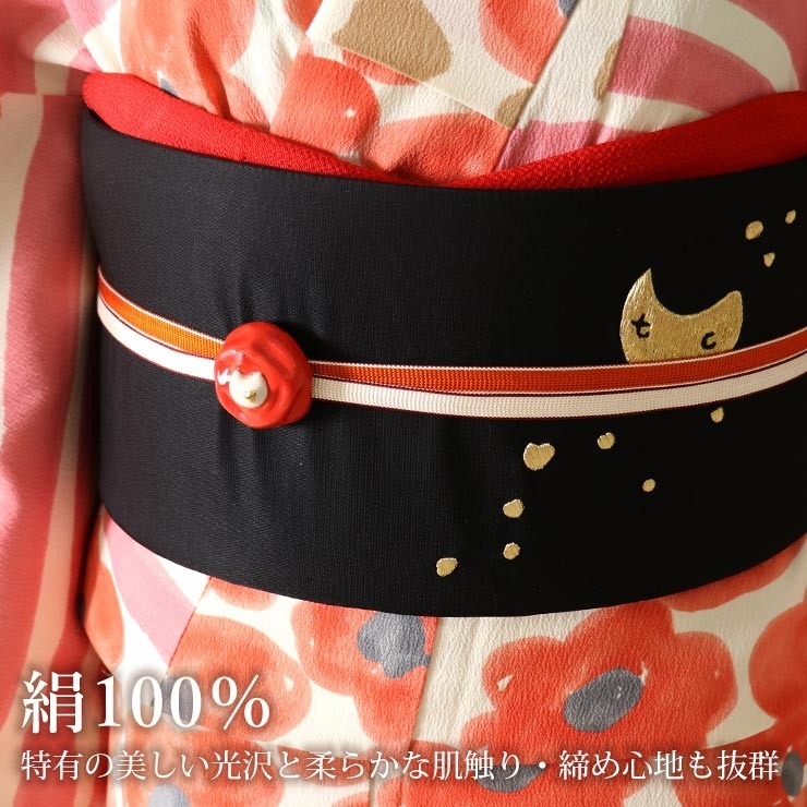 正絹 ］京袋帯 ネコバラ 刺繍 黒（3TKO-5）帯単品 京袋名古屋帯 なごや
