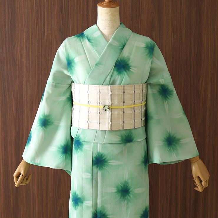 新品浴衣 新吸汗速乾繊維【雪花絞り風】伝統的な飽きのこない定番柄★お単衣にも♪ 新品浴衣 新吸汗速乾繊維【板締め絞り風 斜め格子】ブルー