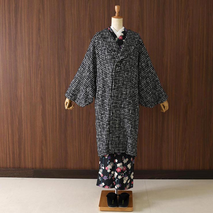 希少 モダン モノトーン リバーシブルお着物 千鳥格子 袷着物