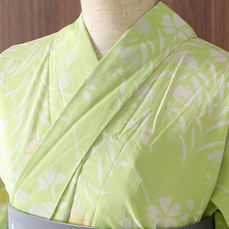 TORAY（東レ） 浴衣 洗える ゆかた 京友禅手捺染 撫子 黄緑 セオ