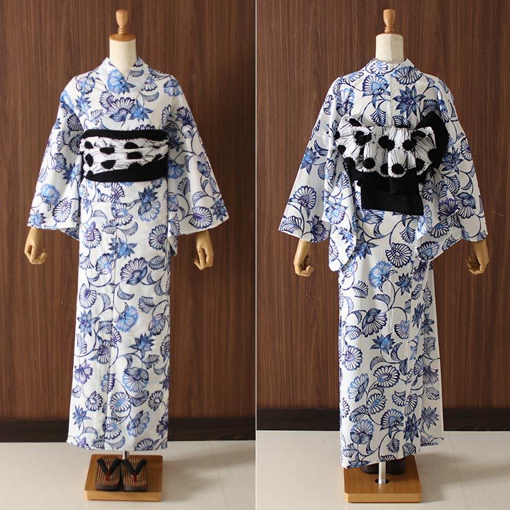 浴衣 洗える ゆかた 京友禅手捺染 柘榴（白×藍）セオα 仕立て