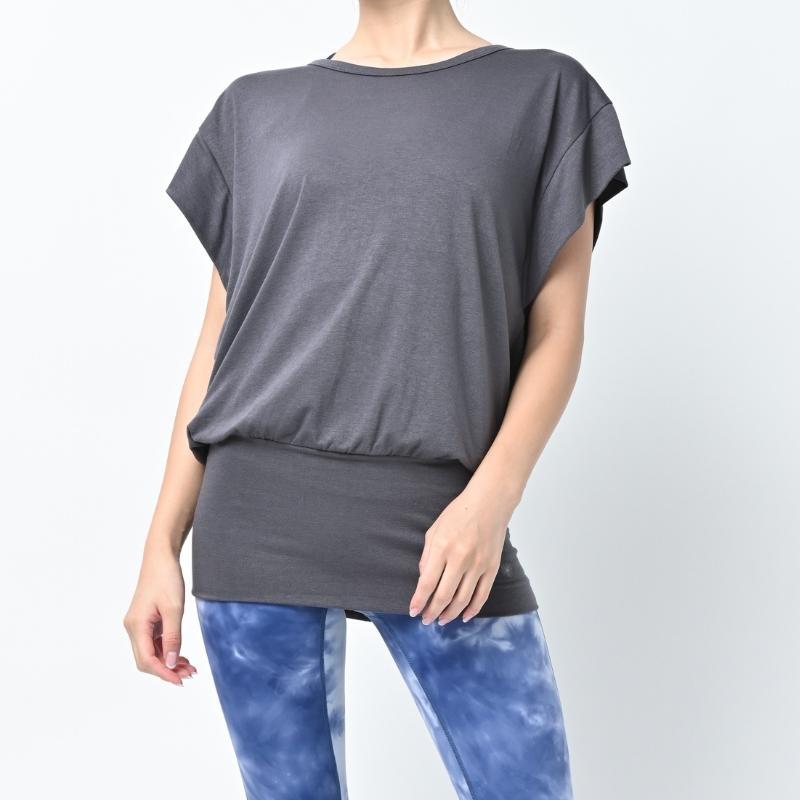 ヨガウェア トップス Tシャツ 半袖 フレンチスリーブ ロング丈 丈長 裾