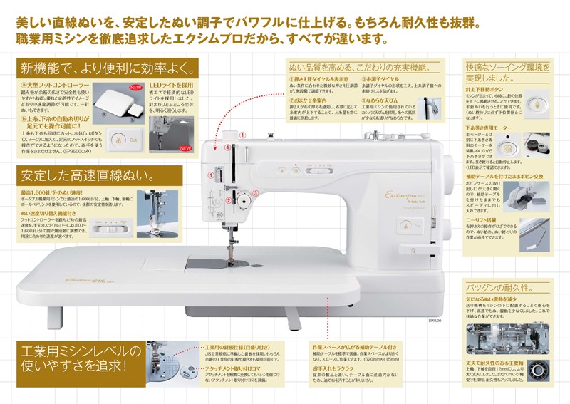 ミシン 本体 ジューキ ベビーロック 高速直線ミシン 職業用ミシン 自動糸切り付き エクシムプロ EP9600　ep9600