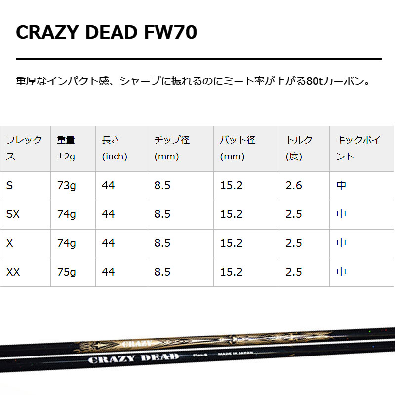 定番の中古商品 FW70 DEAD CRAZY 2020年モデル フェアウェイウッド用カーボンシャフト デッド クレイジー Graphite 20sp  wood Fairway for shaft シャフト フレックス:X