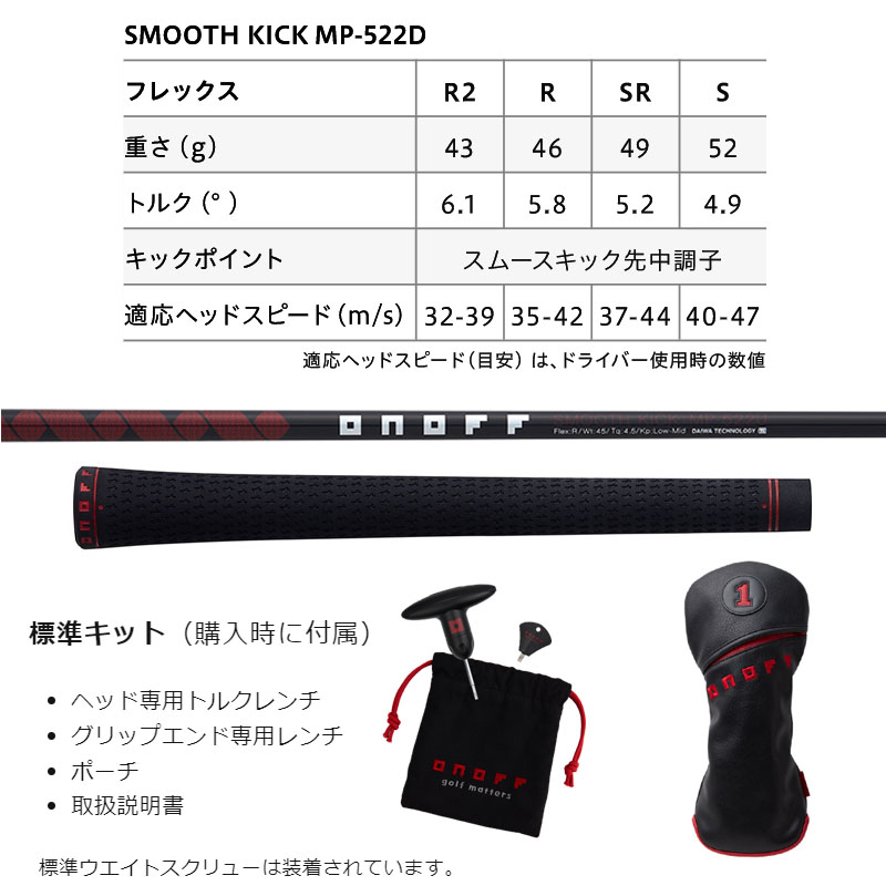 ダイワ オノフ 赤 ドライバー SMOOTH KICK MP-522D標準カーボンシャフト 2022年モデル アカ 日本製 ルール適合 DAIWA  ONOFF DRIVER AKA 22sp