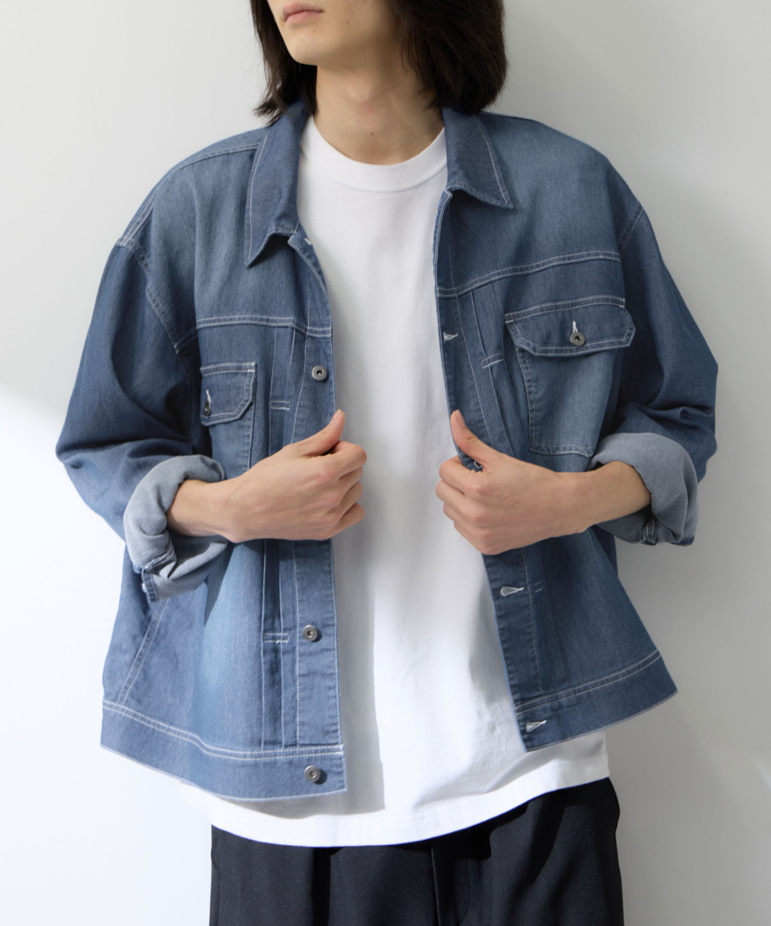 NAVY デニムジャケット メンズ レディース アウター Gジャン 綿混 冷感