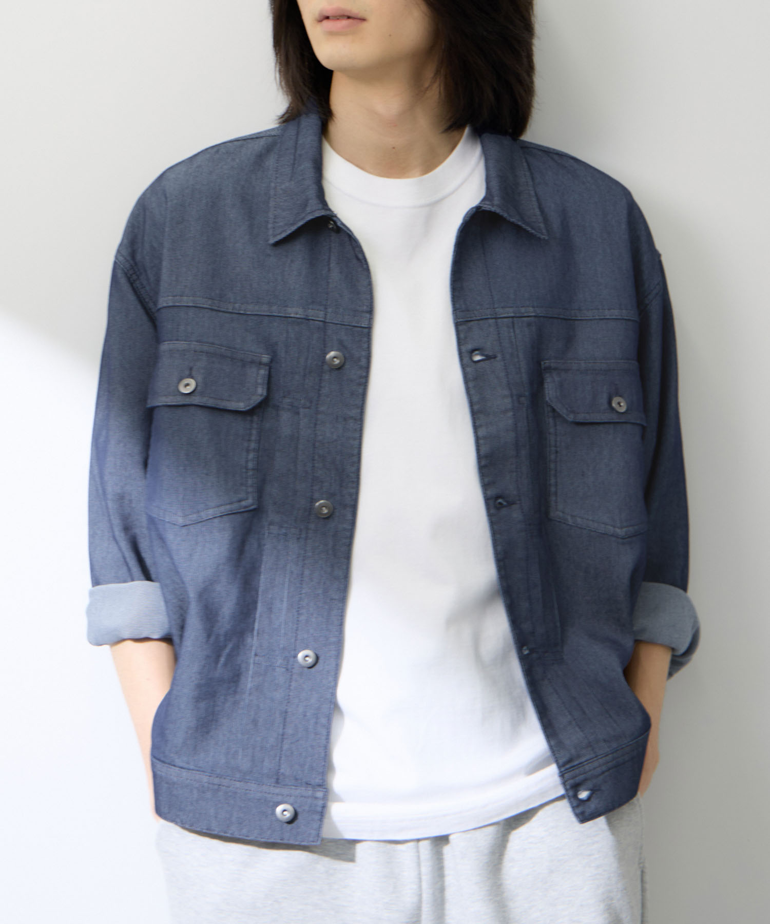NAVY デニムジャケット メンズ レディース アウター Gジャン 綿混 冷感 