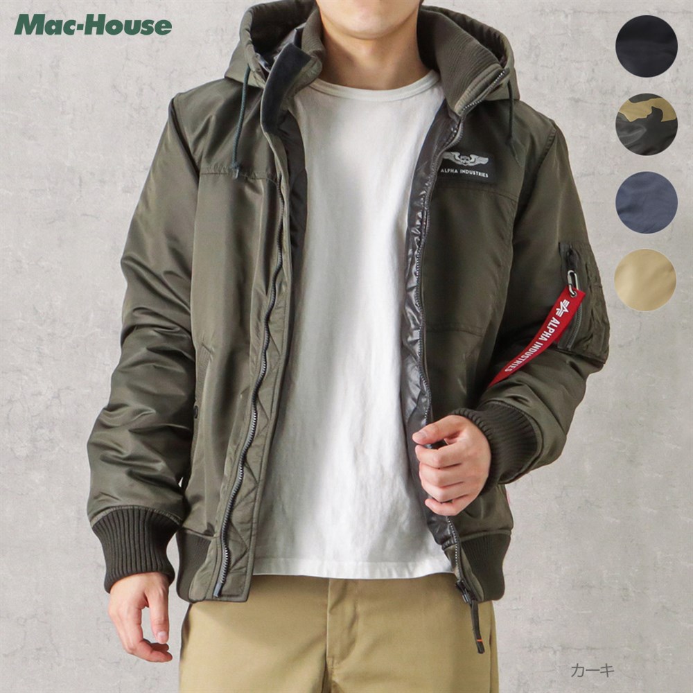 ALPHA アルファ ミリタリージャケット メンズ 中綿 防寒 フード付き フルジップ 暖かい ロゴ ポケット ブルゾン ブランド 人気 アウター  :01114100388:Mac-House(マックハウス) 通販 