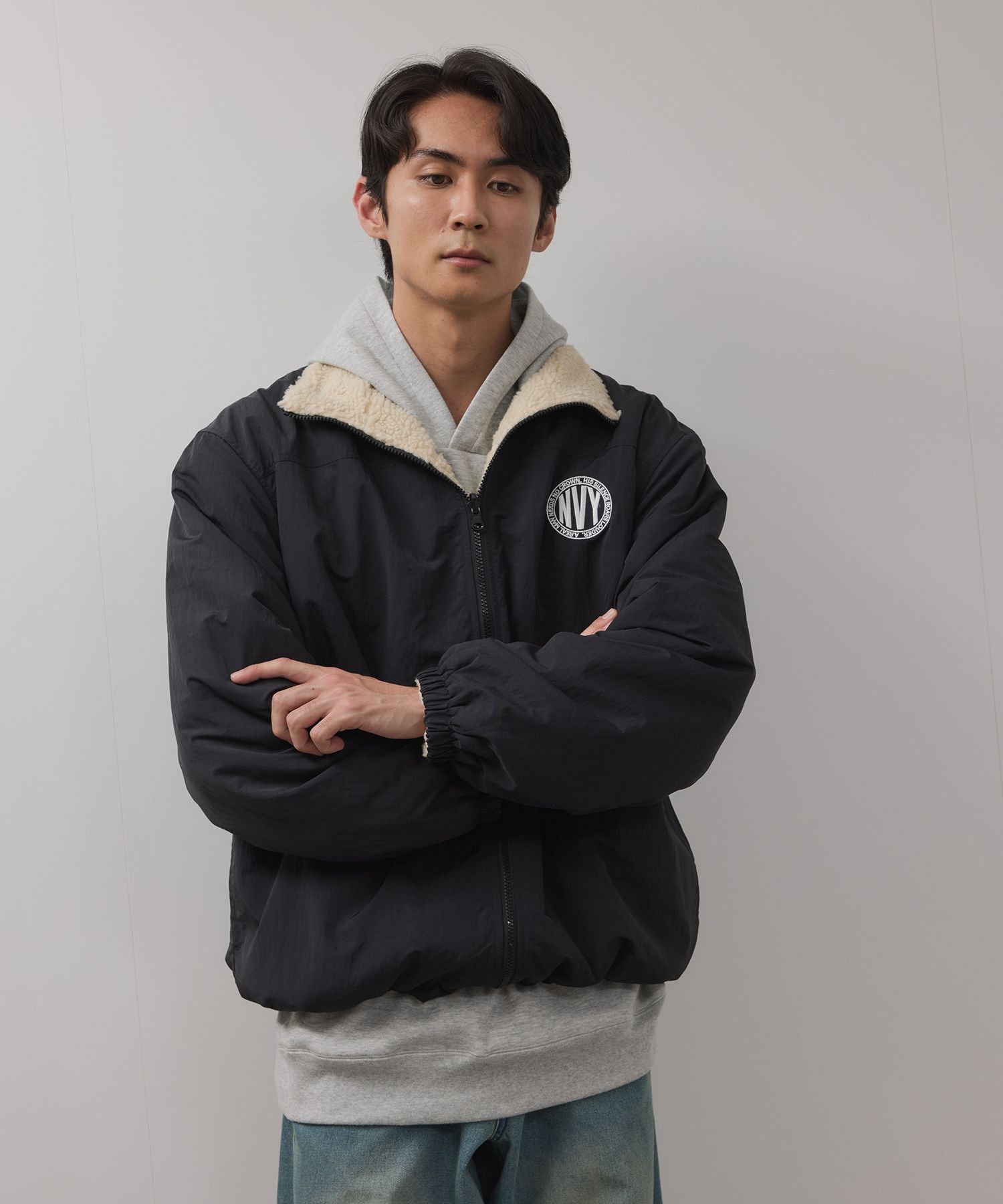 NAVY ボアブルゾン メンズ アウター リバーシブル 2WAY あったか