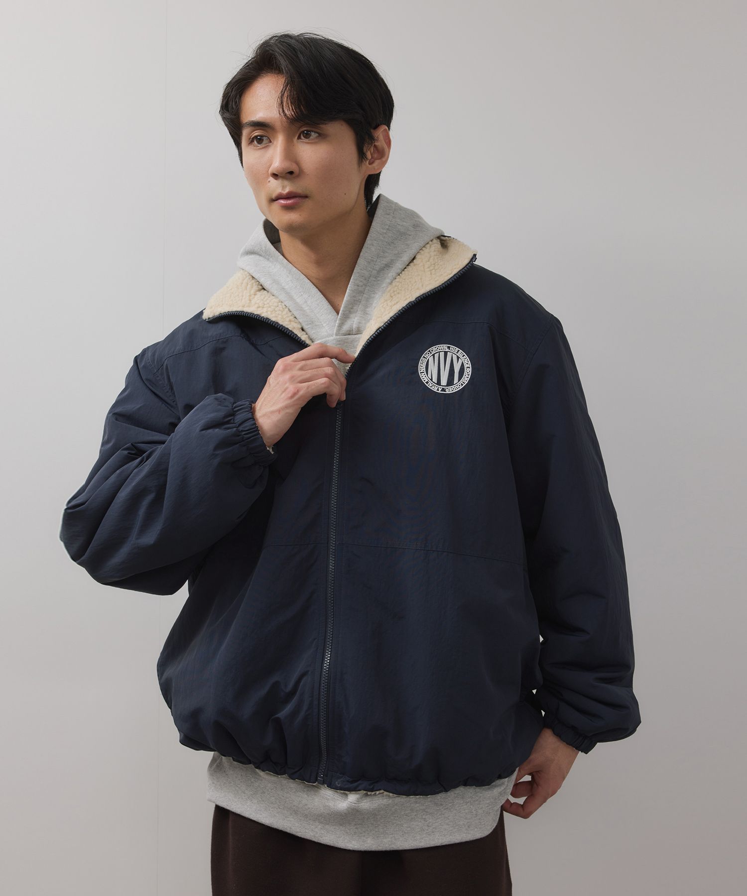 NAVY ボアブルゾン メンズ アウター リバーシブル 2WAY あったか