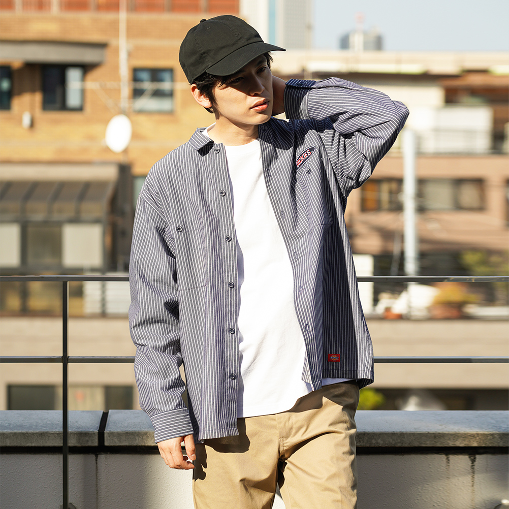 Dickies ディッキーズ 長袖シャツ メンズ ヒッコリー ストライプ 胸