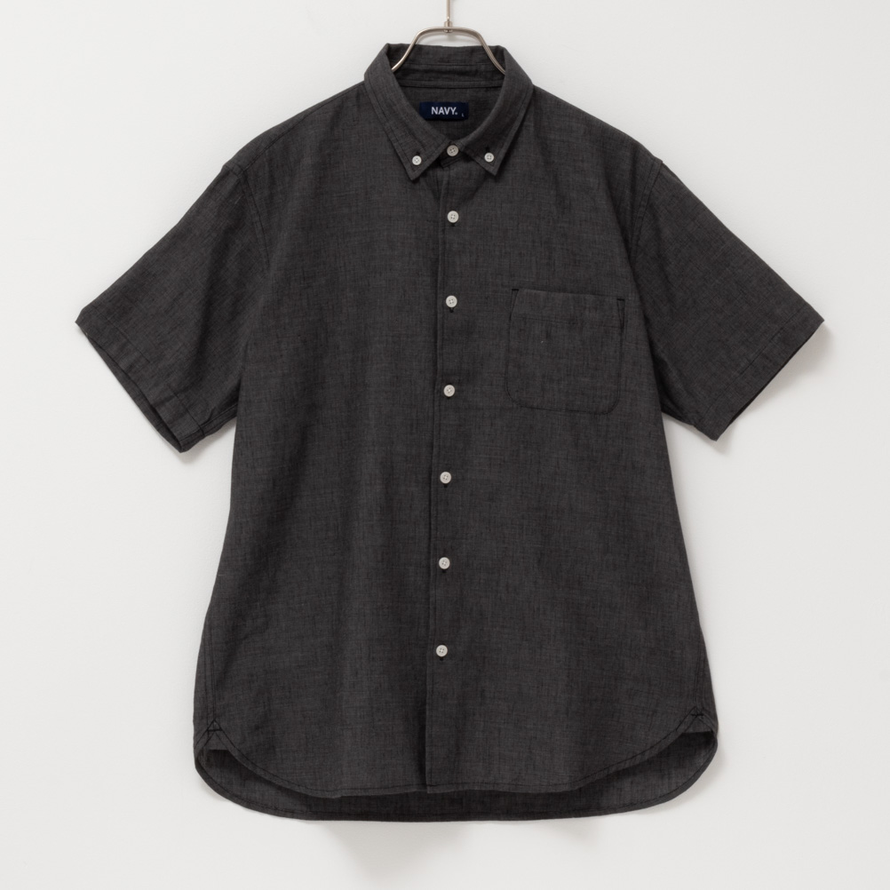 NAVY シャツ メンズ 半袖 無地 リネン混 NAVY SARARI ショートスリーブ