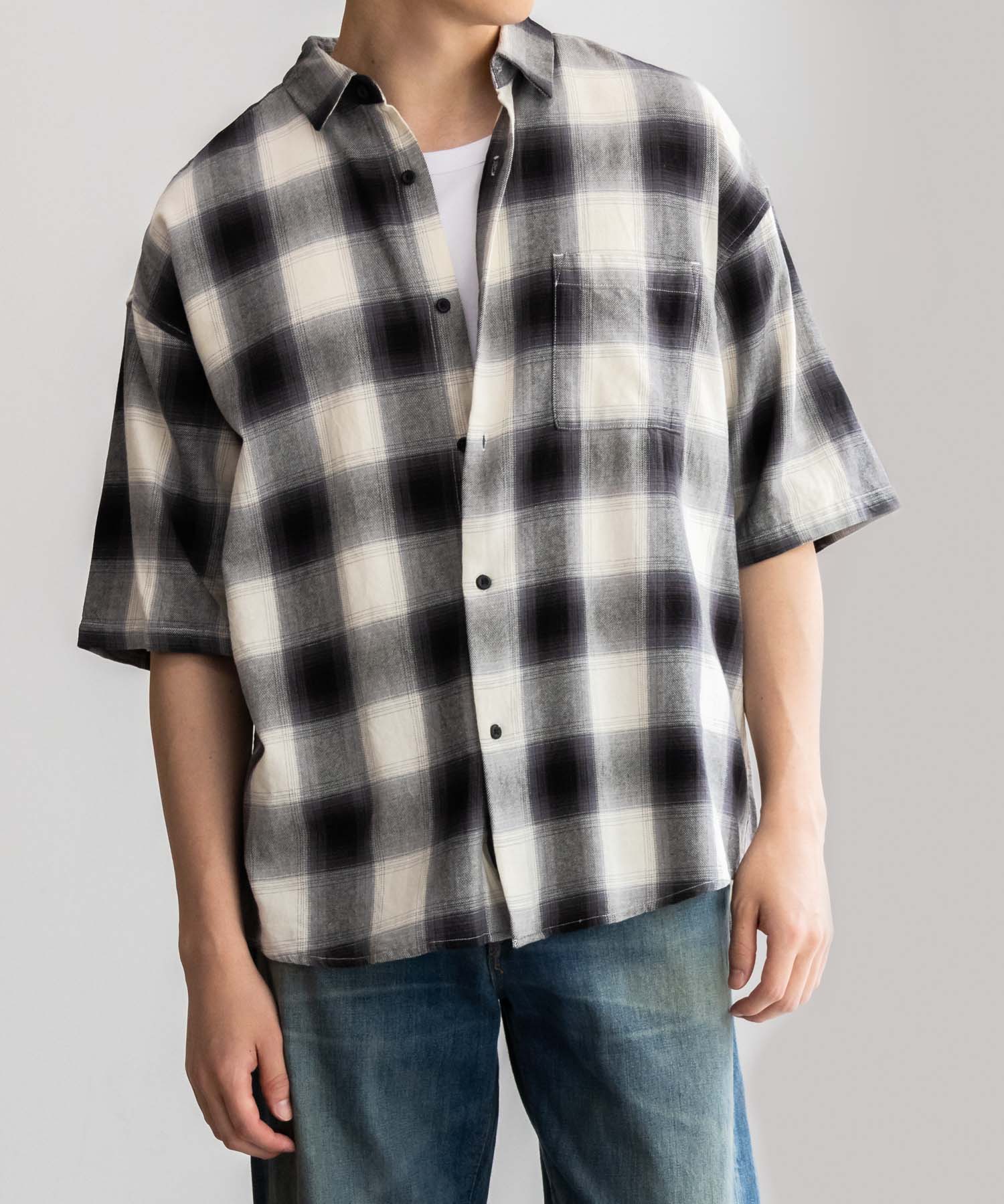 シャツ メンズ 半袖 綿100％ コットン チェック柄 レギュラーカラー カジュアルシャツ トップス