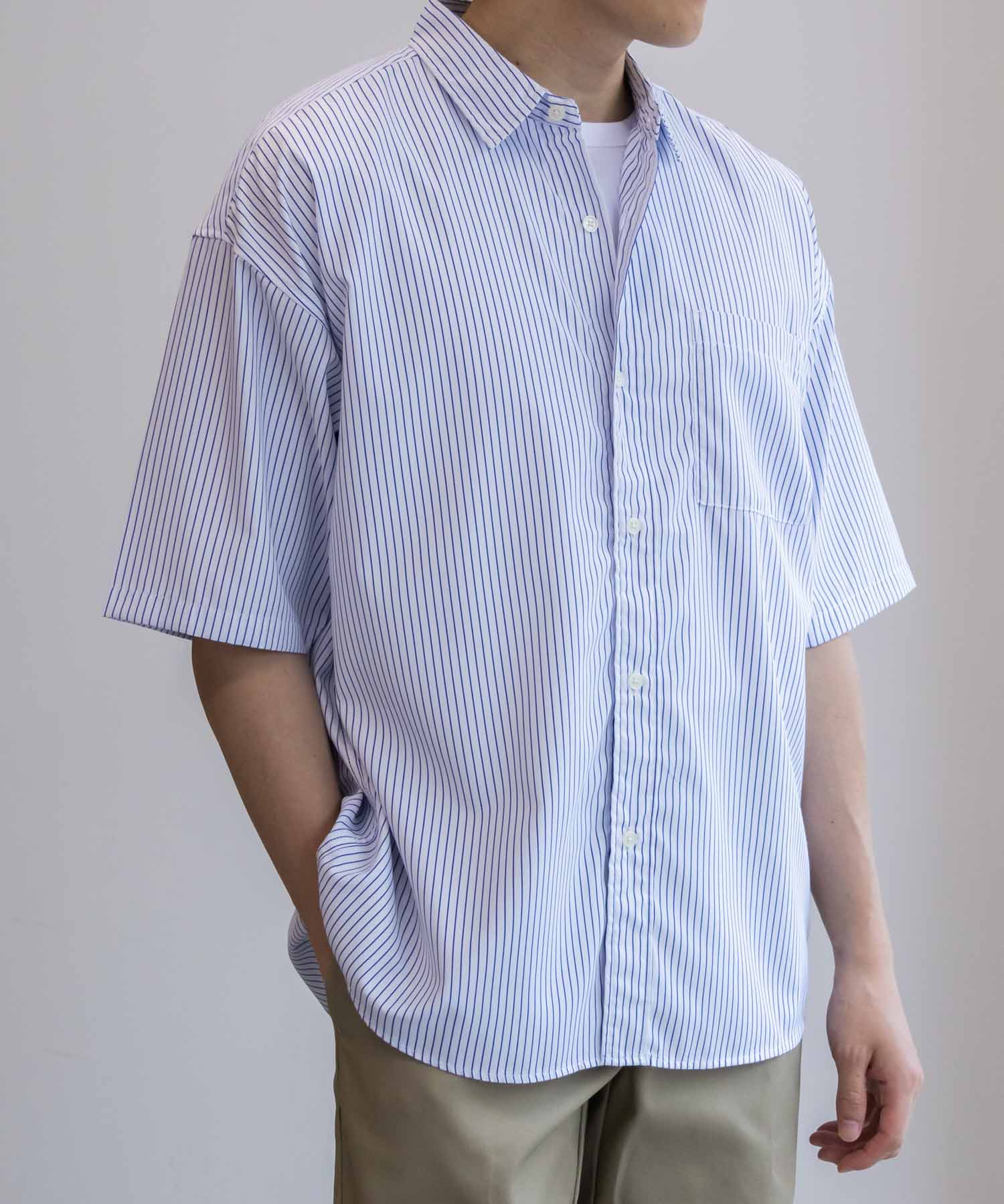 シャツ メンズ 半袖 ストライプ柄 レギュラーカラー 胸ポケット