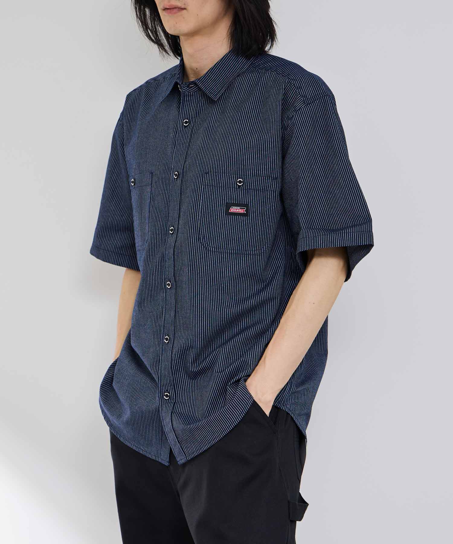 DOCUS ドゥーカスモックネック3Lネイビー半袖シャツ GENUINE Dickies ジェニュインディッキーズ シャツ メンズ 半袖 綿混