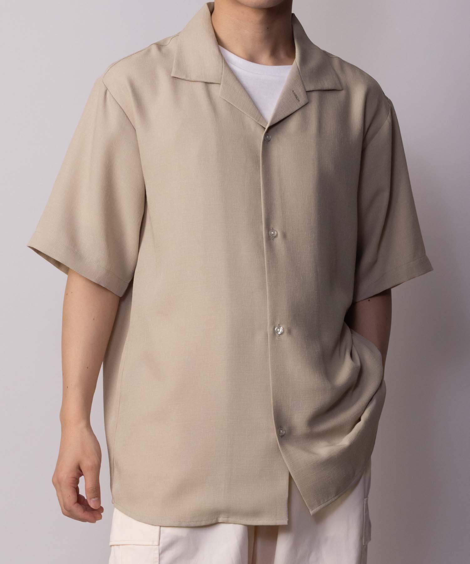 muhumu ベージュ系パラカ 半袖シャツ ミラクルウェーブ半袖ワイドカラーシャツ｜MEN'S MELROSE（メンズ