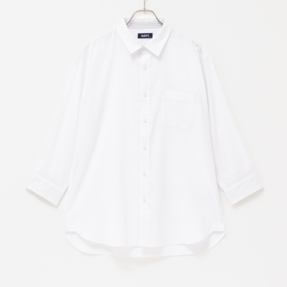 シャツ メンズ 7分袖 胸ポケット NAVY SARARI 無地 レギュラーカラーシャツ カジュアル...