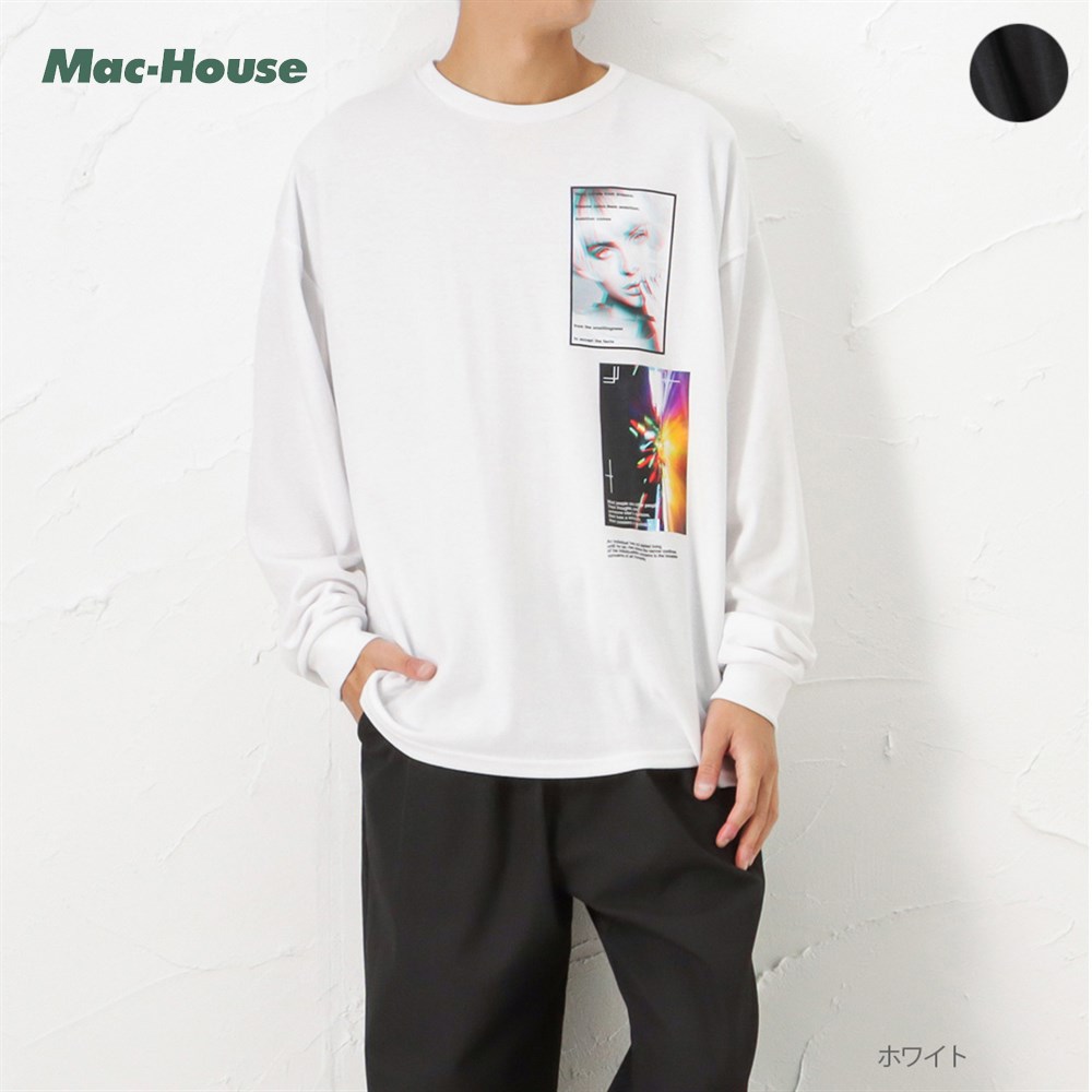 長袖Tシャツ ロンT メンズ プリント クルーネック フォトプリント ユニセックス トップス  :01221003689:Mac-House(マックハウス) - 通販 - Yahoo!ショッピング