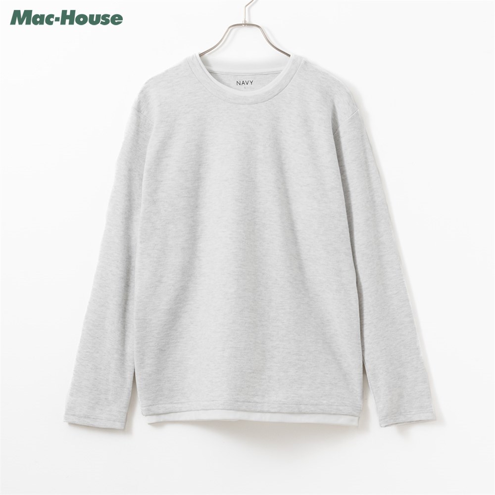 Tシャツ メンズ ストレッチ 長袖 フェイクレイヤード 無地 ロンT トップス | NAVY（ファッション） | 03