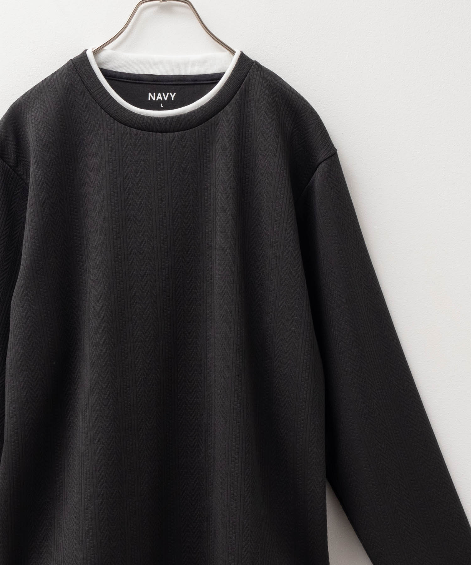 NAVY Tシャツ メンズ 長袖 ロンT フェイクレイヤード シワになりにくい