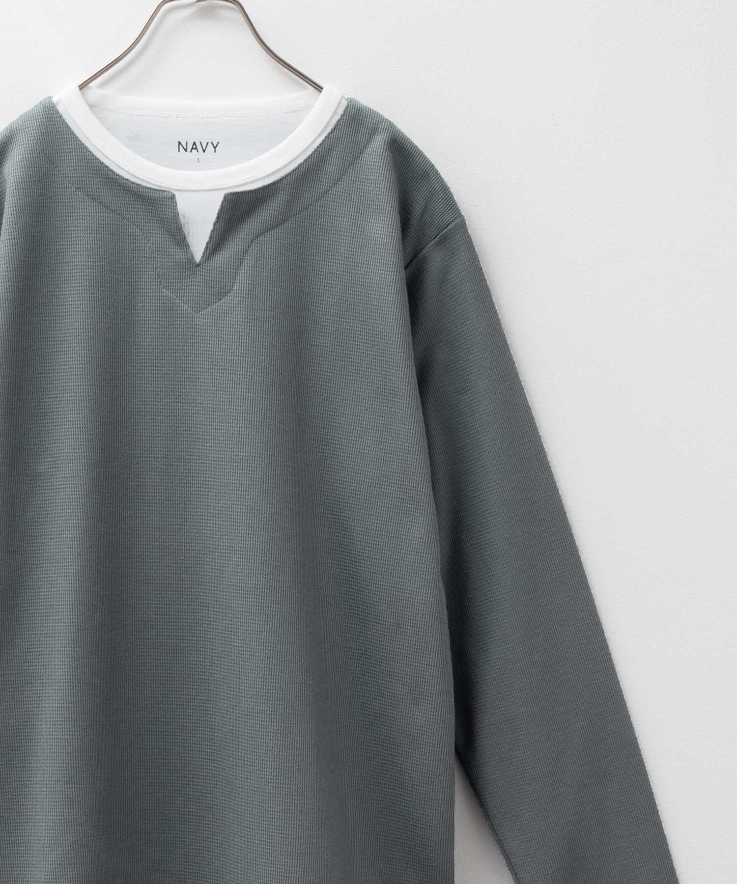 NAVY Tシャツ メンズ 長袖 ロンT フェイクレイヤード 鹿の子