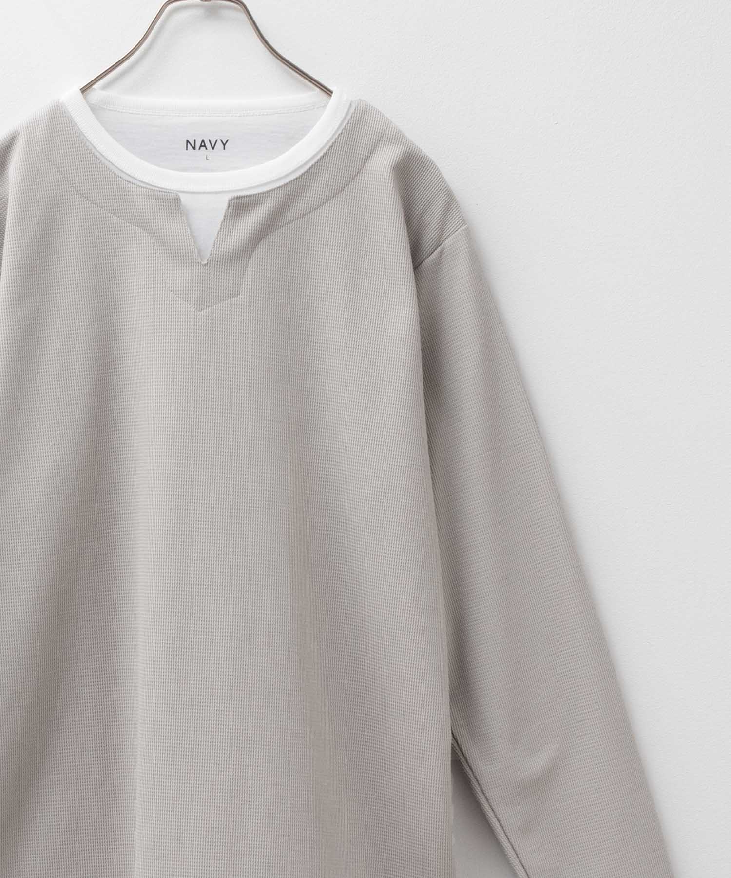 NAVY Tシャツ メンズ 長袖 ロンT フェイクレイヤード 鹿の子