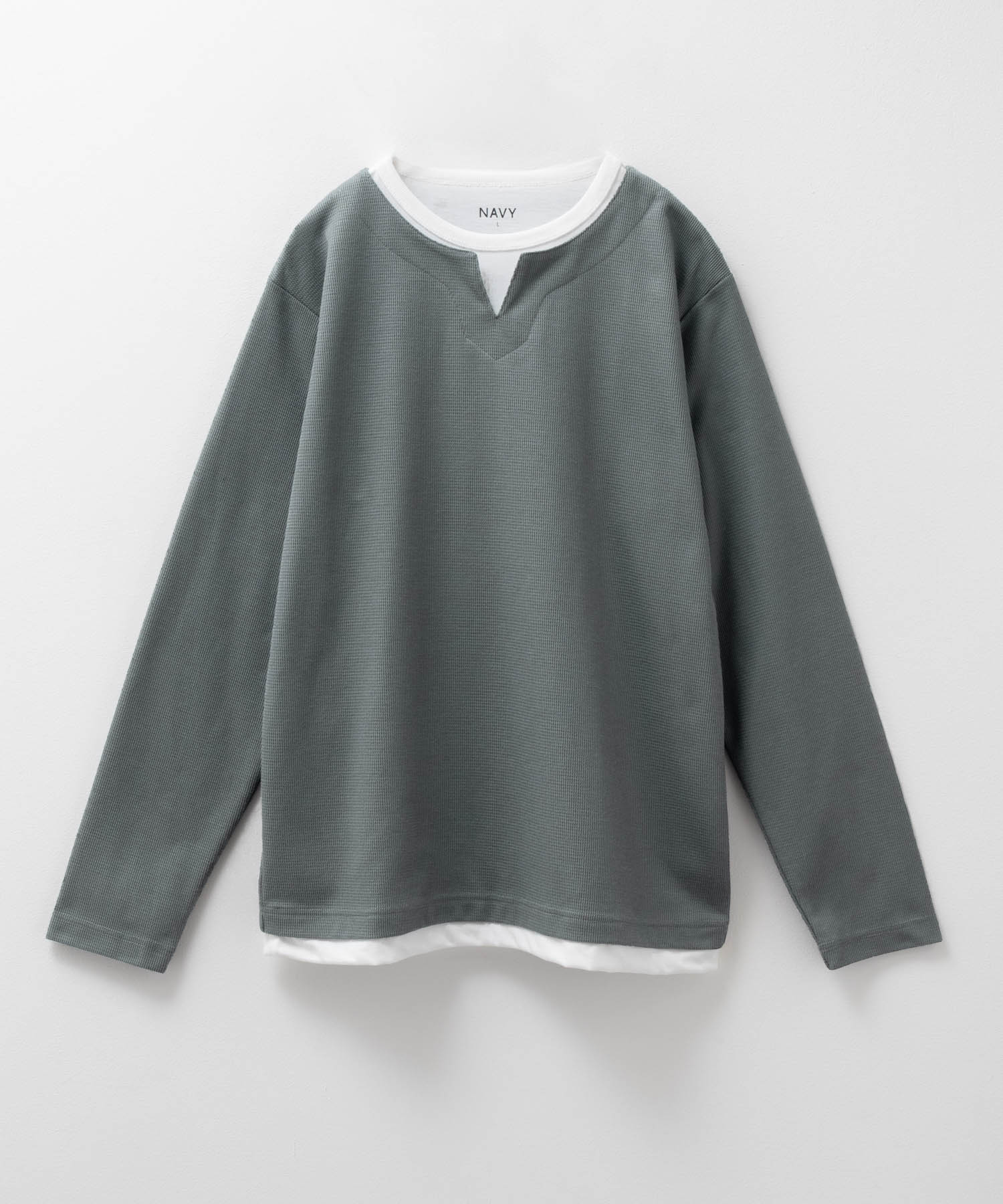 NAVY Tシャツ メンズ 長袖 ロンT フェイクレイヤード 鹿の子