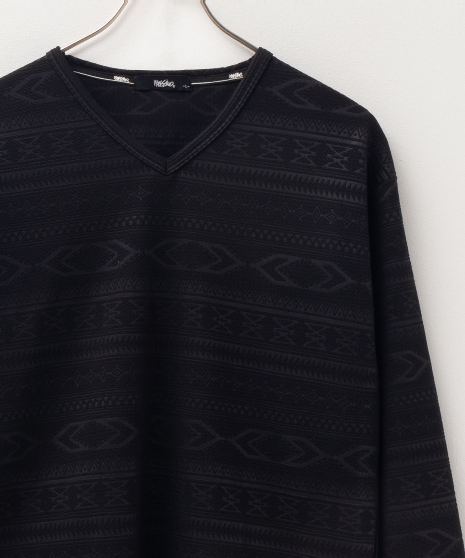 mossimo モッシモ Tシャツ メンズ 長袖 Vネック ジャガード素材 ストレッチ オルテガ柄 ...