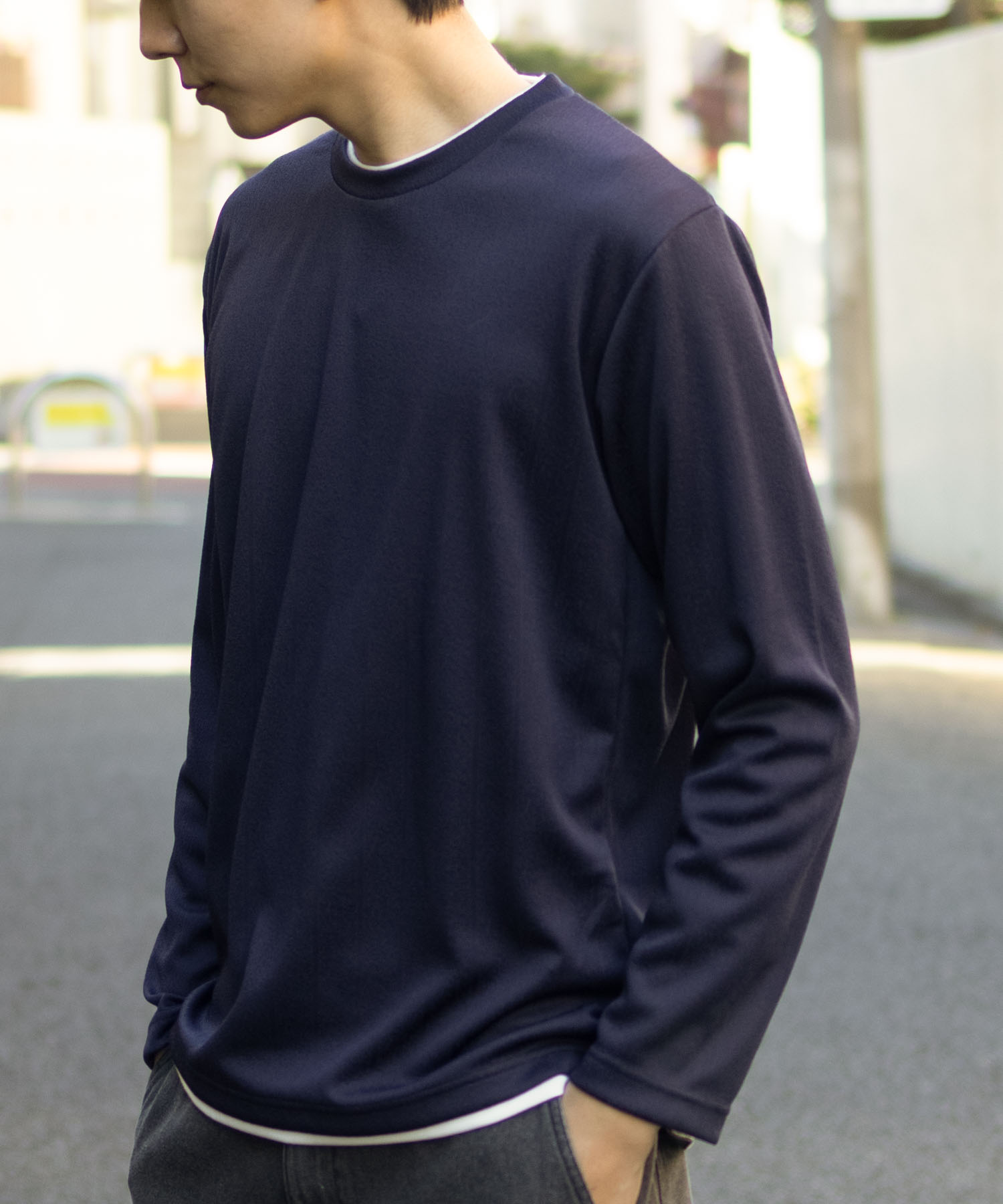 NAVY Tシャツ メンズ 長袖 ロンT フェイクレイヤード ストライプ