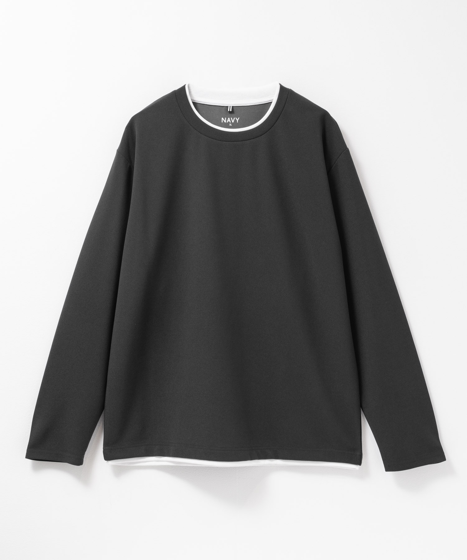 NAVY Tシャツ メンズ 長袖 ロンT フェイクレイヤード 無地 シンプル